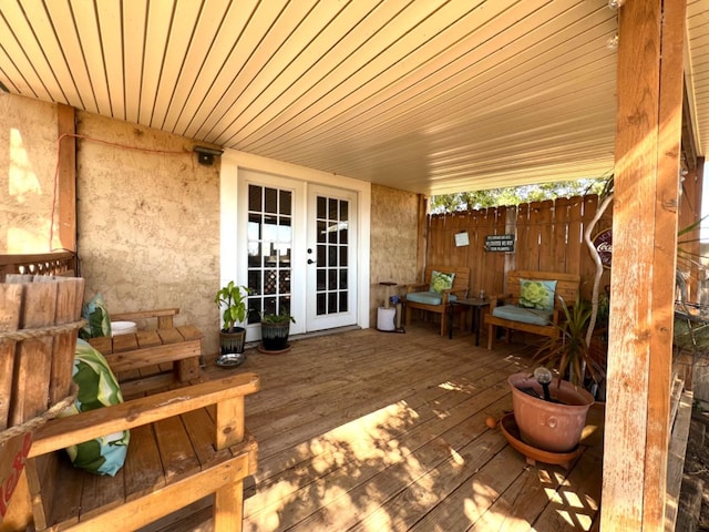 wooden terrace with french doors