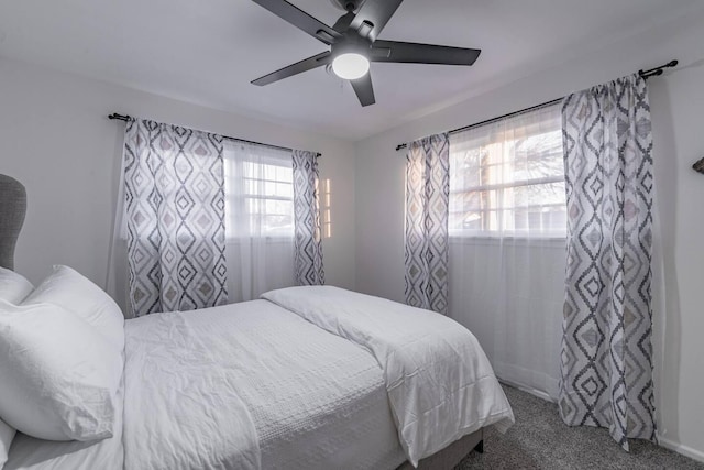 bedroom with carpet floors and ceiling fan