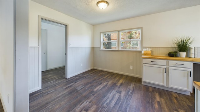 interior space featuring a textured ceiling and dark hardwood / wood-style flooring