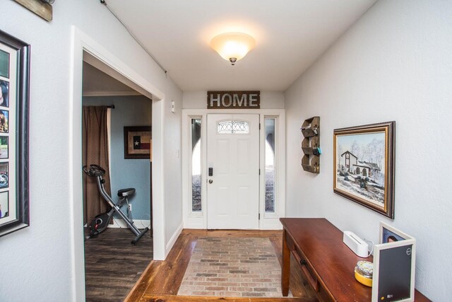 foyer with dark hardwood / wood-style floors