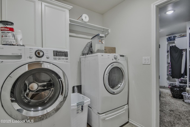 14320 Ave U, Lubbock, TX 79423 - washroom with washer and dryer, cabinet space, and carpet flooring