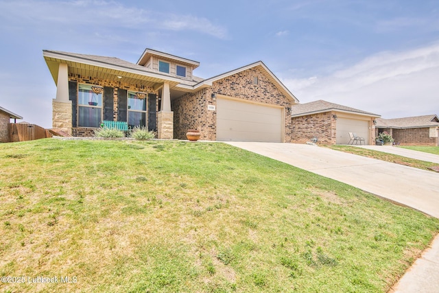 14320 Ave U, Lubbock, TX 79423 - view of front of home featuring a garage, driveway, brick siding, and covered porch