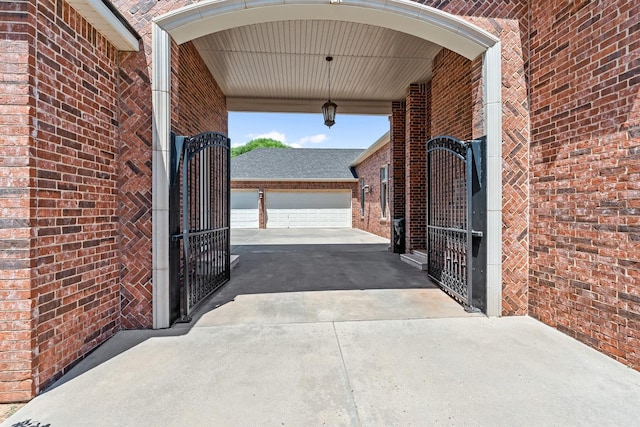 exterior space with a garage