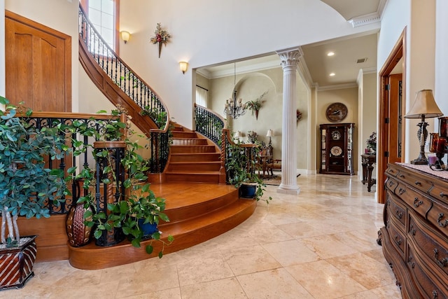 interior space with decorative columns