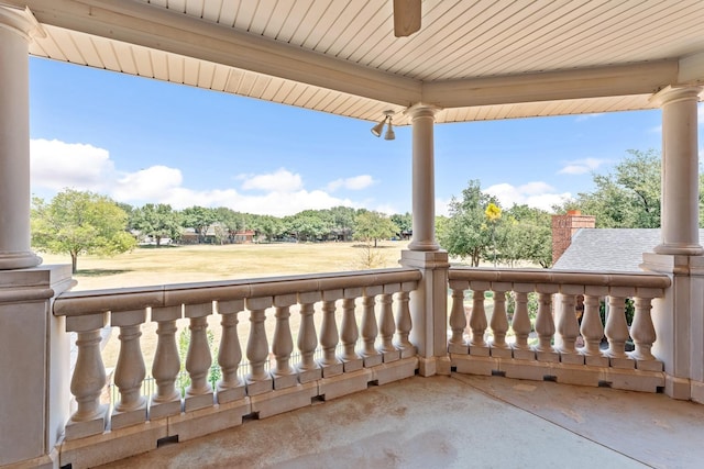 view of patio / terrace featuring ceiling fan and a porch