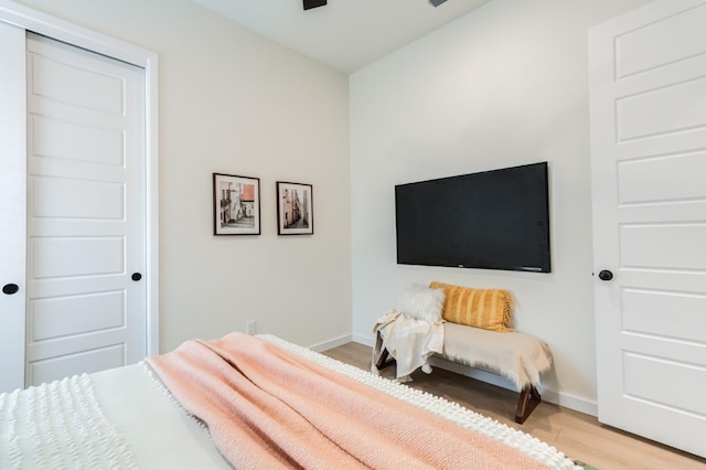 bedroom with light hardwood / wood-style flooring