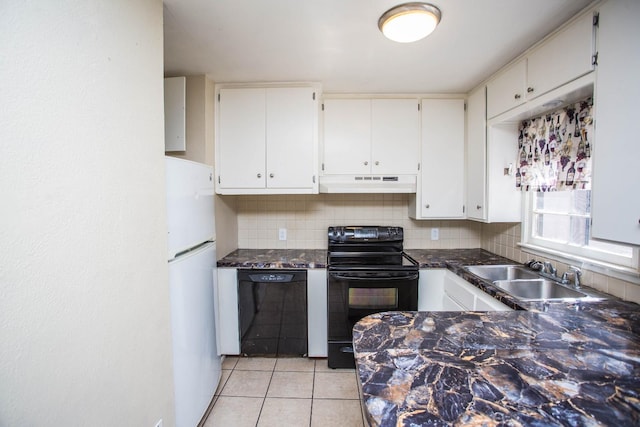 kitchen with white cabinetry, sink, and black appliances