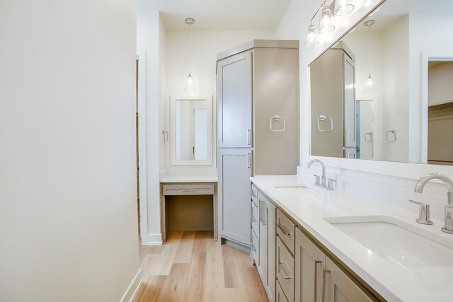 bathroom featuring vanity and hardwood / wood-style floors