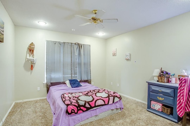 bedroom featuring carpet and ceiling fan