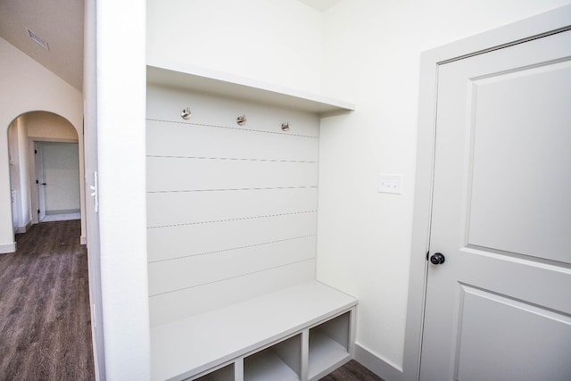 1312 Chaucer Ln, Wolfforth, TX 79382 - mudroom with dark wood-style floors and arched walkways