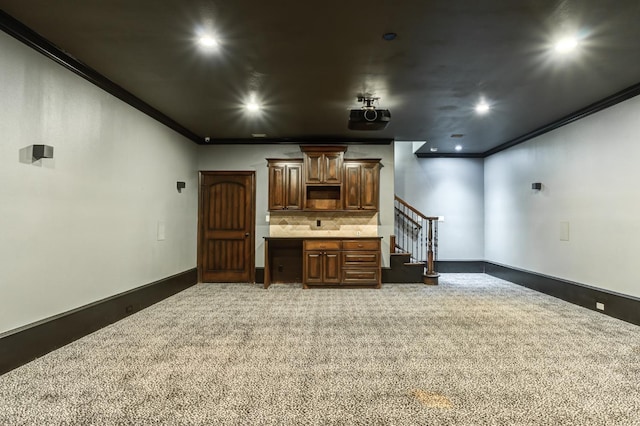 10704 Orlando Ave, Lubbock, TX 79423 - interior space featuring baseboards, ornamental molding, recessed lighting, and carpet
