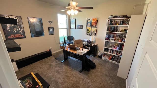 office space with carpet floors and ceiling fan