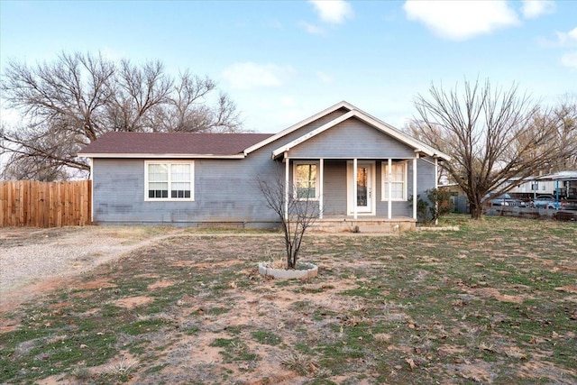 ranch-style home with covered porch