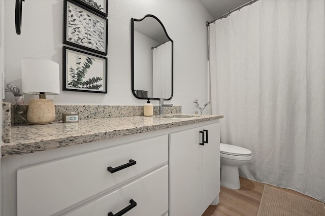 6937 12th St, Lubbock, TX 79416 - bathroom with toilet, vanity, and wood finished floors