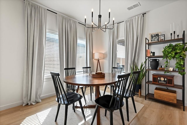 6937 12th St, Lubbock, TX 79416 - dining area featuring light wood-style flooring, baseboards, a chandelier, and visible vents