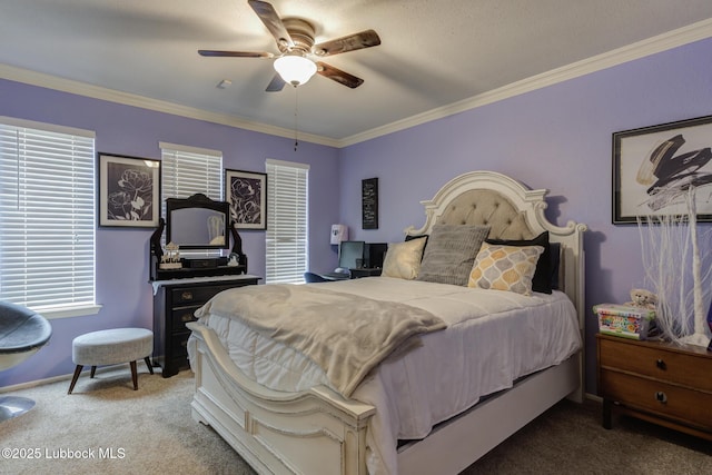 5417 89th St, Lubbock, TX 79424 - carpeted bedroom with crown molding and a ceiling fan
