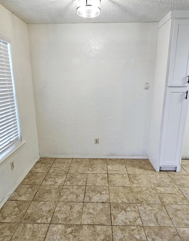 empty room with a wealth of natural light and a textured ceiling