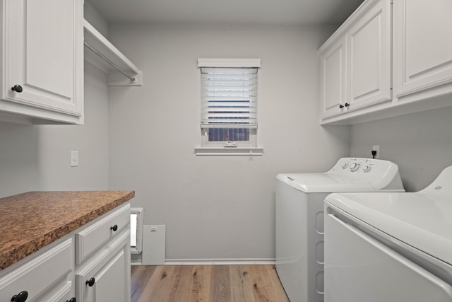 4014 126th St, Lubbock, TX 79423 - washroom with washing machine and dryer, cabinet space, light wood-style floors, and baseboards