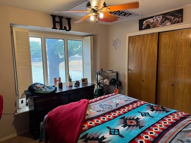 bedroom with a closet and ceiling fan