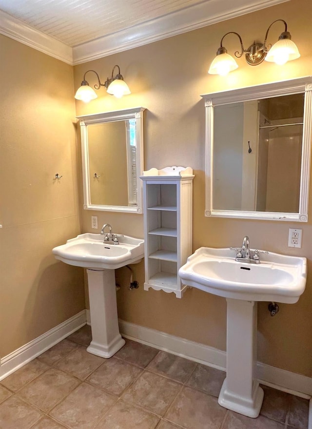 bathroom featuring tile patterned floors and ornamental molding