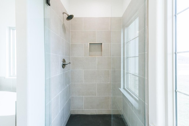 bathroom featuring tiled shower and plenty of natural light