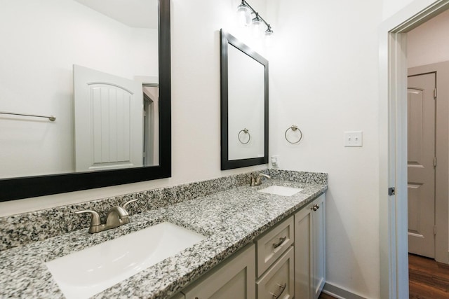 bathroom featuring hardwood / wood-style flooring and vanity