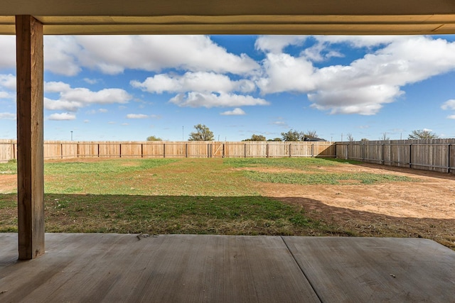 view of yard with a patio and a fenced backyard