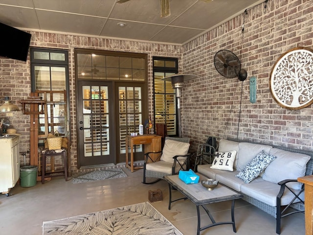 wine cellar with brick wall and concrete floors