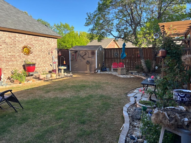 view of yard with a storage shed