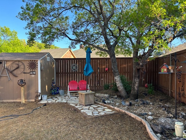 view of yard with a storage unit