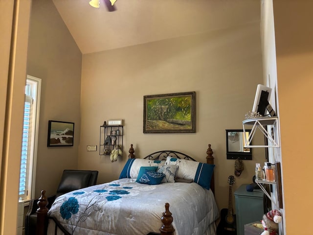 bedroom featuring lofted ceiling