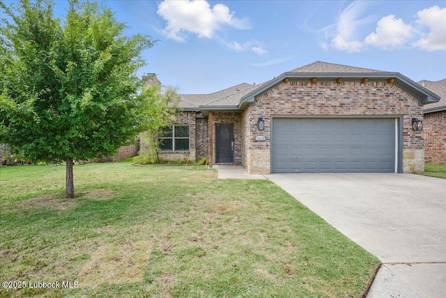 10330 Ave X Ave, Lubbock, TX 79423 - ranch-style house featuring brick siding, driveway, an attached garage, a front yard, and a shingled roof