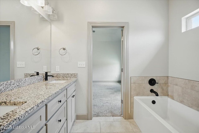 10330 Ave X Ave, Lubbock, TX 79423 - full bathroom with double vanity, a bath, and tile patterned flooring
