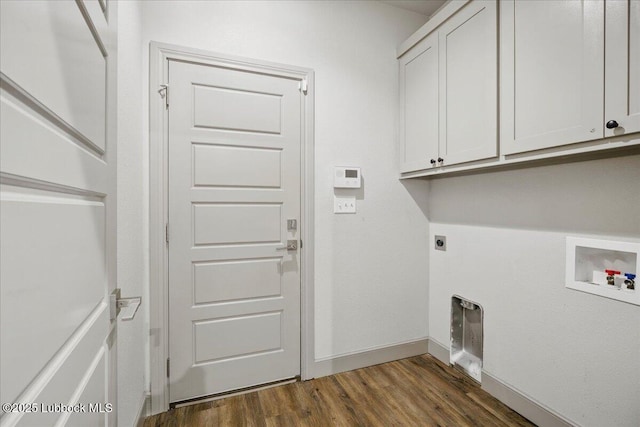 10330 Ave X Ave, Lubbock, TX 79423 - washroom with cabinet space, electric dryer hookup, dark wood-style flooring, and hookup for a washing machine