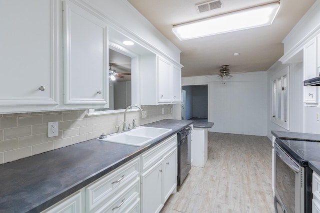 kitchen with white cabinetry, stainless steel electric range oven, dishwasher, and sink