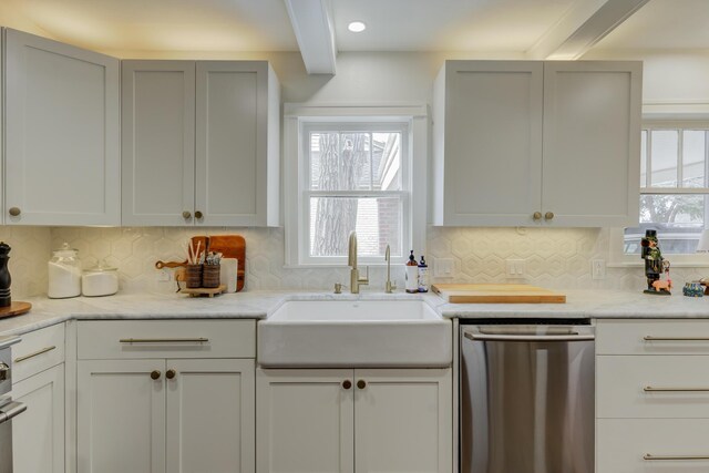 3003 19th St, Lubbock, TX 79410 - kitchen with dishwasher, tasteful backsplash, and beamed ceiling