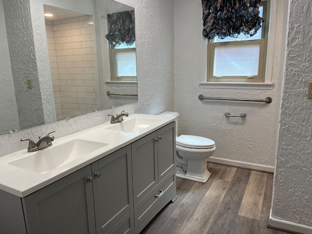 bathroom featuring hardwood / wood-style flooring, vanity, and toilet