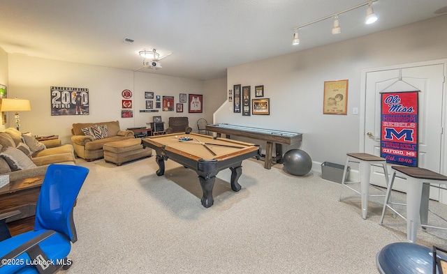 5004 County Rd 1430, Lubbock, TX 79407 - game room featuring billiards, carpet floors, rail lighting, and baseboards