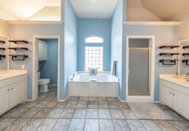 5004 County Rd 1430, Lubbock, TX 79407 - full bath with vanity, a bath, baseboards, and a stall shower