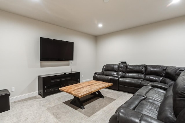 living room featuring light carpet