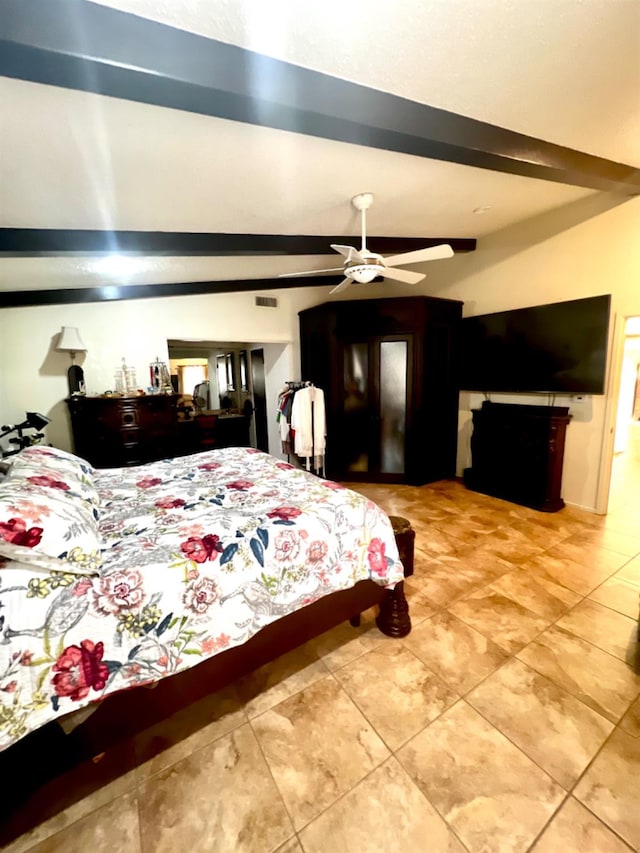 bedroom with beam ceiling