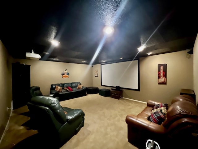 home theater room featuring carpet