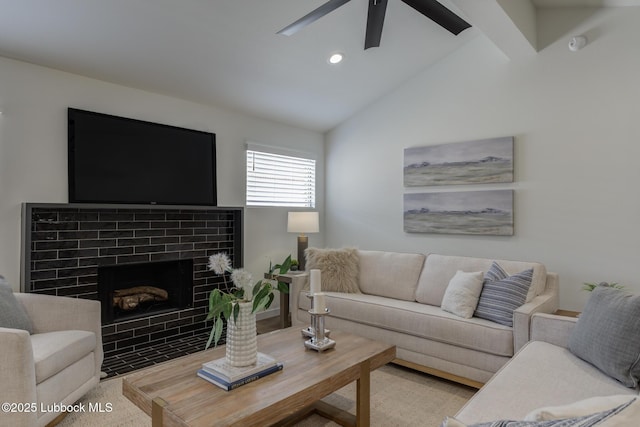 3617 127th St, Lubbock, TX 79423 - living room with recessed lighting, a ceiling fan, and a fireplace