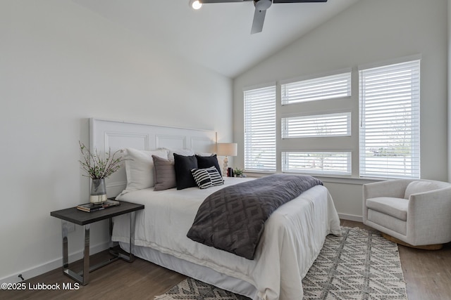 3617 127th St, Lubbock, TX 79423 - bedroom with wood finished floors, vaulted ceiling, and a ceiling fan