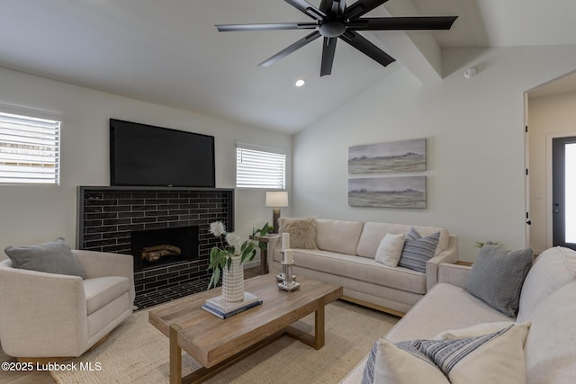 3617 127th St, Lubbock, TX 79423 - living area with recessed lighting, ceiling fan, and a fireplace