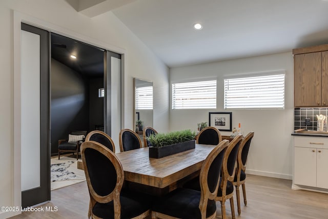 3617 127th St, Lubbock, TX 79423 - dining area with light wood-style flooring, lofted ceiling, and recessed lighting