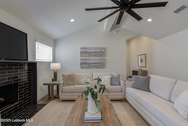 3617 127th St, Lubbock, TX 79423 - living area featuring recessed lighting, a ceiling fan, and a fireplace