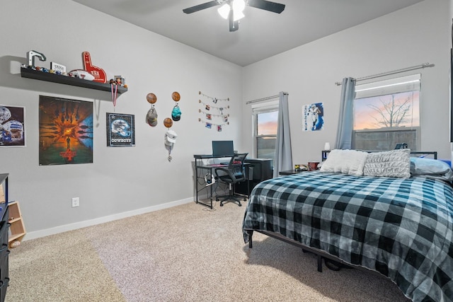 bedroom featuring carpet flooring and ceiling fan