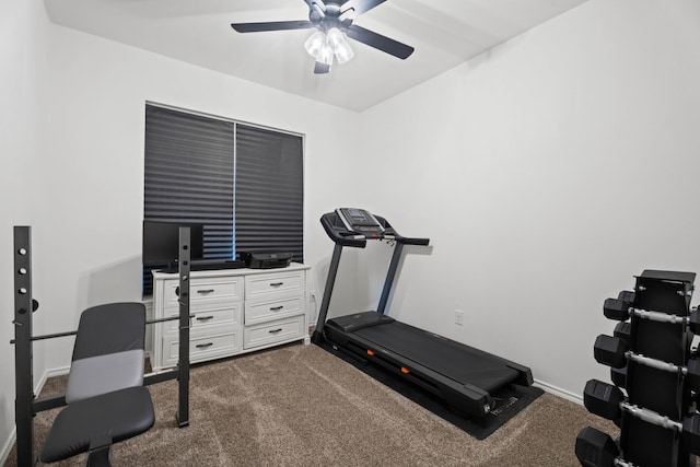 3615 121st St, Lubbock, TX 79423 - workout area with a ceiling fan and dark carpet