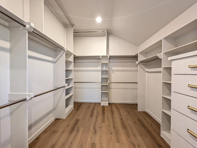 spacious closet with vaulted ceiling and light wood-type flooring